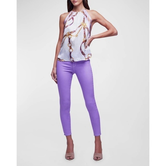 L’agence Chain Silk Halterneck Pullover Top Sleeveless Purple Size M NWOT - Picture 2 of 8